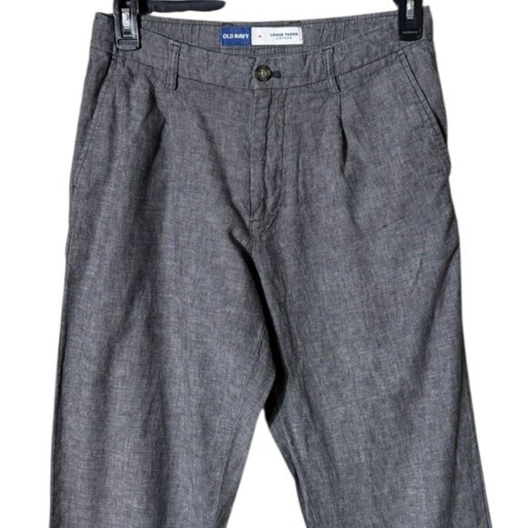 Old Navy Men’s Loose Taper Linen-Blend Ankle Pants Medium Preppy Grey Vacation - Picture 4 of 9